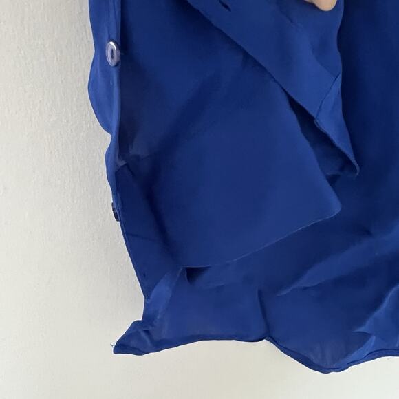 VINCE Cobalt Blue 100% Silk Collar Long Sleeve Blouse Top Sz 2 - Picture 5 of 8